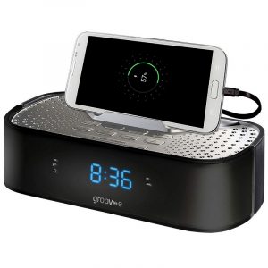 Groov-e Time Curve Alarm Clock Radio with USB Charge Port